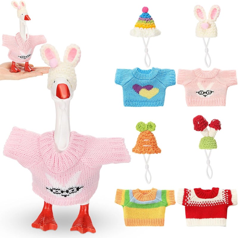 SilTriangle 4 Set 7 Inch Mini Desk Goose Knitted Outfits Cute Magnetic Goose Key Holder Multiple Colors Clothes for Home Office Magnetic Duck Statue Table Desk Key Holder Decor Gifts(Cute) - Image 1